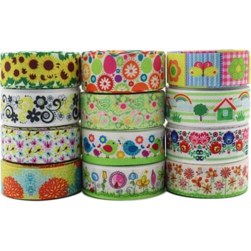 50 Yards 1" 22MM Flowers Printed Grosgrain Ribbons For Hair Bows DIY Handmade Materials Y2020122503
