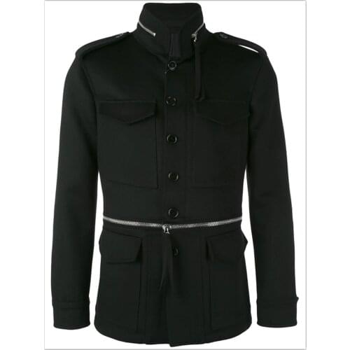 M-6XL! New European and American warm windbreaker woolen coat for men with zipper trim woollen coat