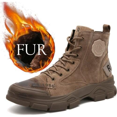 Hot Sale Men Winter Shoes High Quality Leather Snow Boots Shoes Warm Fur Ankle Boots Male Casual Platform Boots Male Short B