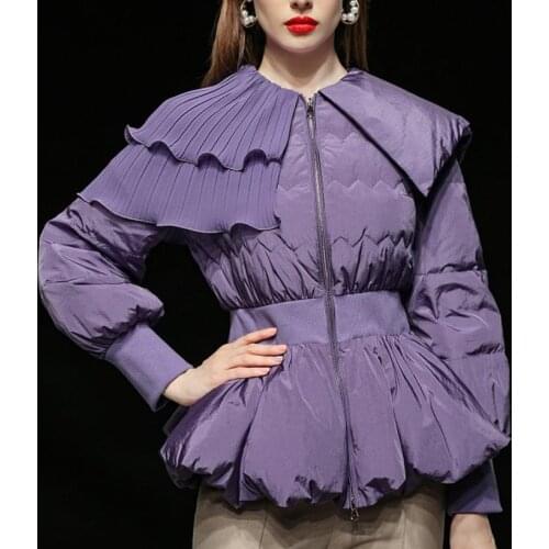 New arrival office lady purple white duck down jacket women winter lantern sleeve short outerwear