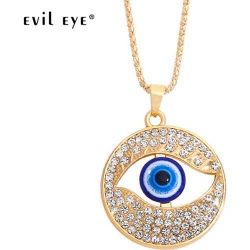EVIL EYE Alloy Round Pendant Turkish Evil Eye Necklace Gold Color Long Chain Necklace Fashion Jewelry for Women Girls LE747