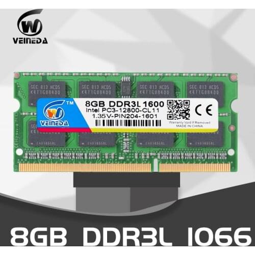 VEINEDA RAM SO DIMM ddr3l 4gb 8gb 1.35V DDR3L 1333 1600 MHz DDR3 PC3-12800 4GB for Laptop