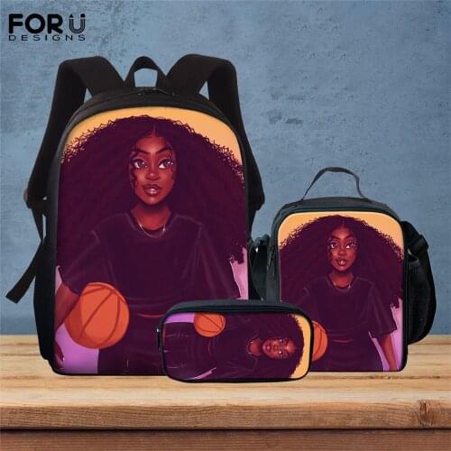 FORUDESIGNS Hot Style School Backpack Teens Girls Black Girls Print Primary Students Book Bags 3pcs Set Daypack Mochilas