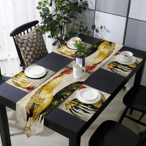 Rooster Retro Table Runner Holiday Kitchen Dining Table Runners Place Mats Set for Home Party Decor