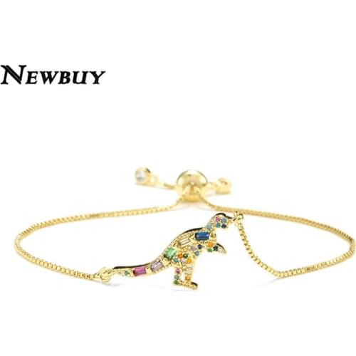 NEWBUY Unique Design Cute Dinosaur Charm Bracelet For Women Girl Gold Chain Bracelet Adjustable Fashion Animal Jewelry Best Gift