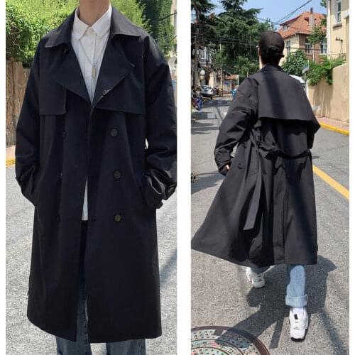 Korean style Winter Warm Cloak Trench Coat Male Streetwear Windbreaker Trenchcoat Men Solid Business Casual Loose Long Overcoat