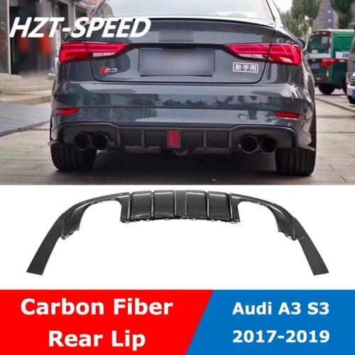 A3 S3 Carbon Fiber Rear Bumper Lip Diffuser Spoiler With LED Lights For Audi A3 S-line S3 2017-2019