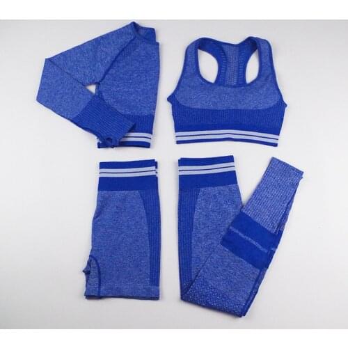 4pcs Yoga Sets Women Seamless Sports Sets High Waisted Sports Leggings and Sexy Bra and Long Sleeve Top and Yoga Shorts