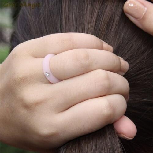 GraceAngie 1PC Colorful Silicone Ring Shiny Fake Rhinestone Decored Women Ring Sport Gym Stylish Rings Wedding Accessory