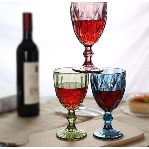 1Pcs 240/300ml Retro Embossed Red Wine Glass Goblet Cup Juice Glass Drinking Champagne Whiskey Cup Wedding Party Decor
