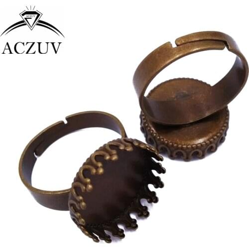100pcs Antique Bronze 12mm 15mm 20mm 25mm Round Adjustable Ring Blank Bezel Setting Base Tray for Cameo Cabochons TJZT039