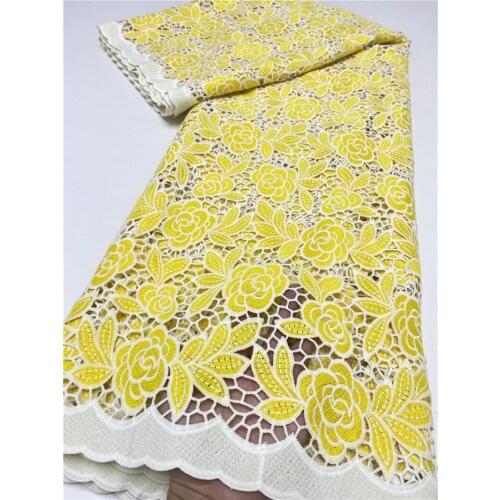 2021 Yellow Color African Guipure Lace Fabric Tissue Cord Lace Milk Silk Lace Fabric for Wedding Dressed NI5066-2