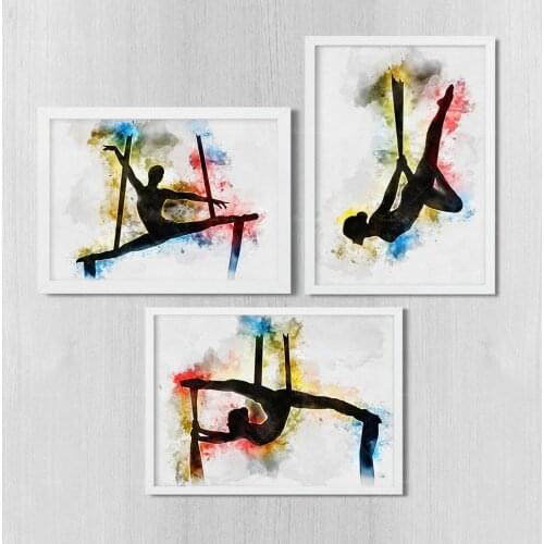 Acro Aerial Woman dancer print Room decor Set of three prints Collection art Acrobatic Dance poster Watercolor wall art decorati