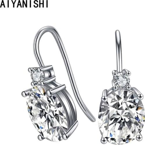 AIYANISHI 925 Sterling Silver Dangle Earrings Solitaire Oval Earrings Wedding Engagement Silver Chandelier Drop Earrings Gifts