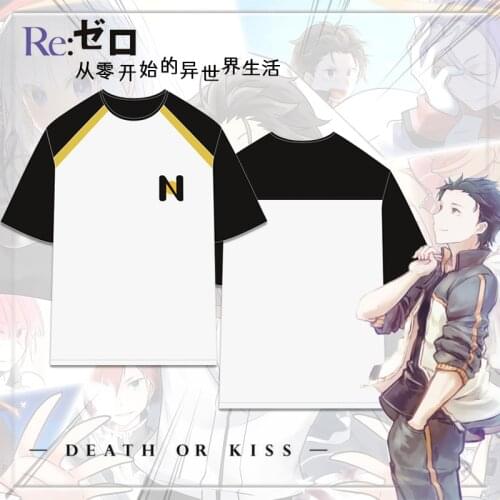 Anime Re:life In A Different World From Zero T-shirt Subaru Natsuki Cosplay Costume Round Neck Tees Short Sleeve Tops