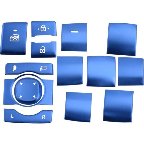 Car 14Pcs/Set Blue Aluminum Window Lift Switch Button Panel Trim Fit For Toyota RAV4 2019 2020 Accessories