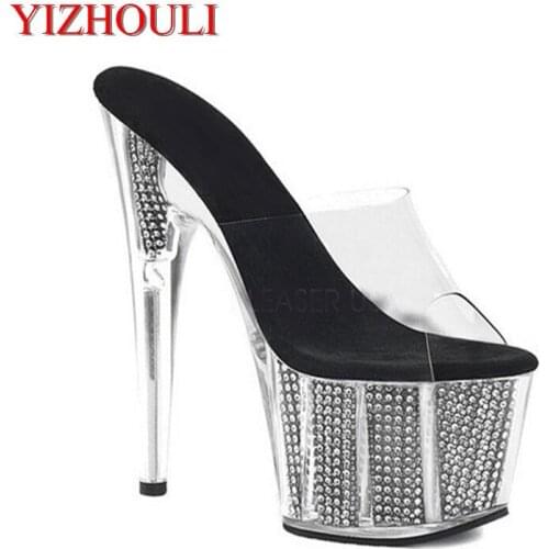 Summer transparent platform sandals, 15cm rhinoceros waterproof platform, sexy nightclub models using pole dancing shoes
