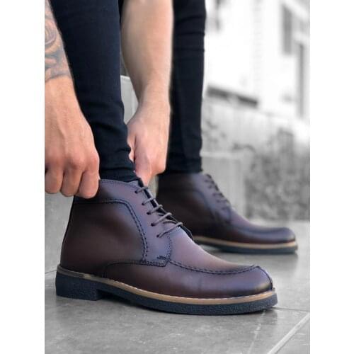 BA0048 Laced Coffee Skin Casual Male Sports Classic Half Ankle Boot