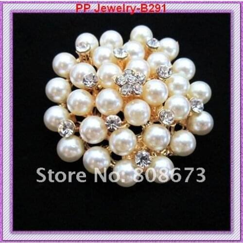 Gold tone pearl rhinestone brooch(60pcs/lot) free shipping hot sale wedding brooch