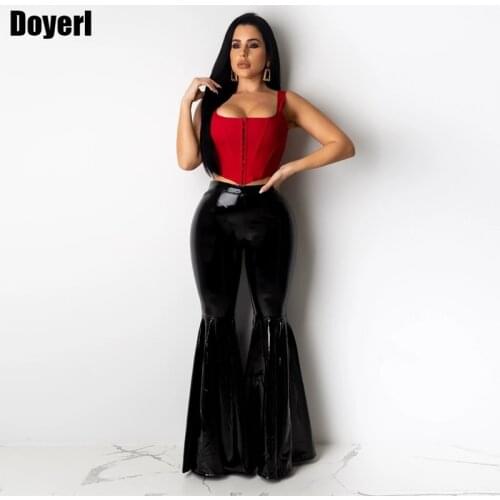 PU Faux Leather Pants Women High Waist Flare Pants Bell Bottom Autumn Trousers Streetwear Skinny Khaki Party Club Sexy Pants