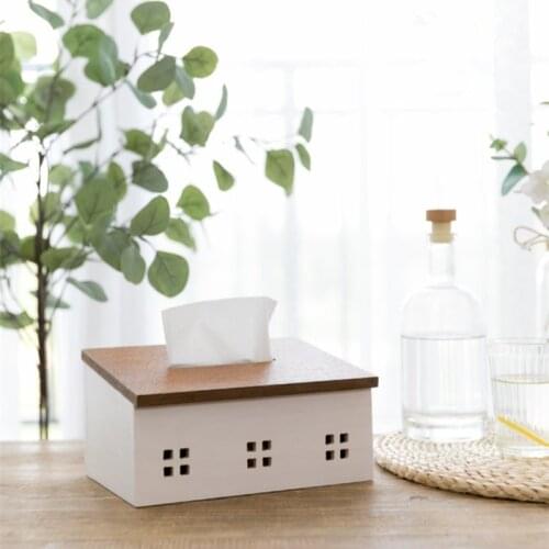 Cutelife Wood House Shape Tissue Box Kitchen Paper Dispense Napkin Holder Creative Car Tissue Holder Toilet Paper Box Decoration