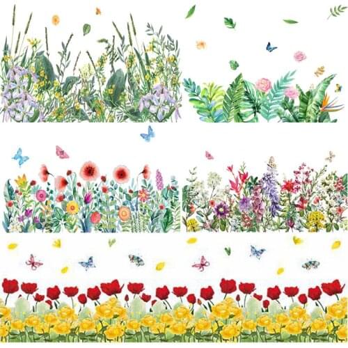 DIY Watercolor Rose Flowers Wall Stickers Skirting Line Decorative Porch Corridor Self-adhesive Grass Sunflower Base Decoration