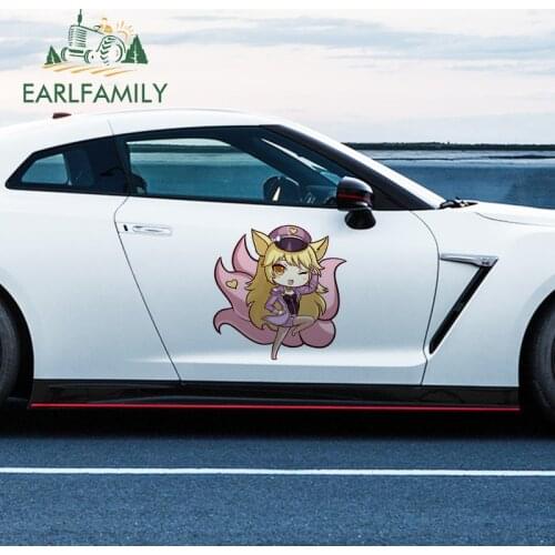 EARLFAMILY 43cm x 42.3cm Cartoon Ahri Funny Car Stickers Decal Waterproof Vinyl Car Wrap Door The Nine-Tailed Fox Car Styling