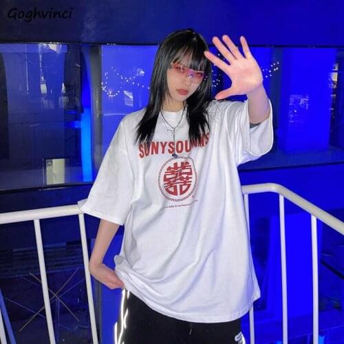 Short Sleeve T-shirts Women Chinese Style Letter-printed Harajuku Tops Loose Oversize Unisex Cozy All-match Summer O-neck Tshirt