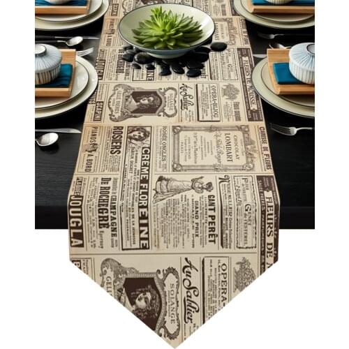 Newspaper English Letters Retro Table Runner Wedding Table Decor Flower Cake Tablecloth Christmas Decorations for Home Table