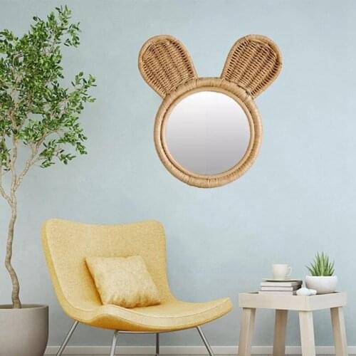 Rattan Innovative Art Decoration Monkey Rabbit Ears Makeup Wall Dressing Mirror Q0KA