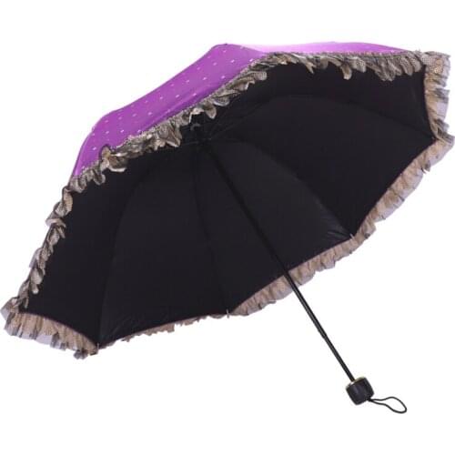 Ins Cute Lady Sunny And Riany Three Floding Blackcoating Umbrella