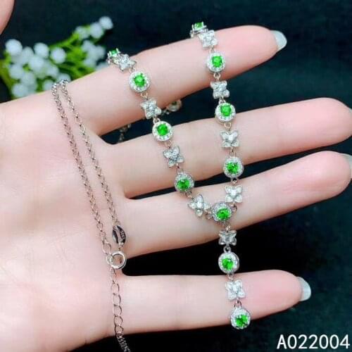 KJJEAXCMY Fine Jewelry 925 Sterling Silver inlaid Natural diopside Female Pendant Necklace chain vintage Support test