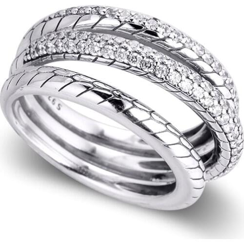 Triple Band Pave Snake Chain Pattern Rings 100% Authentic 925 Sterling-Silver-Jewelry Free Shipping