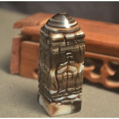 Collectible Treasure Unique Energy Treasure Tibetan Old Onyx 8 Immortals OM Sculptural Love Seal Totem Carving LLZB 58MM 21Q