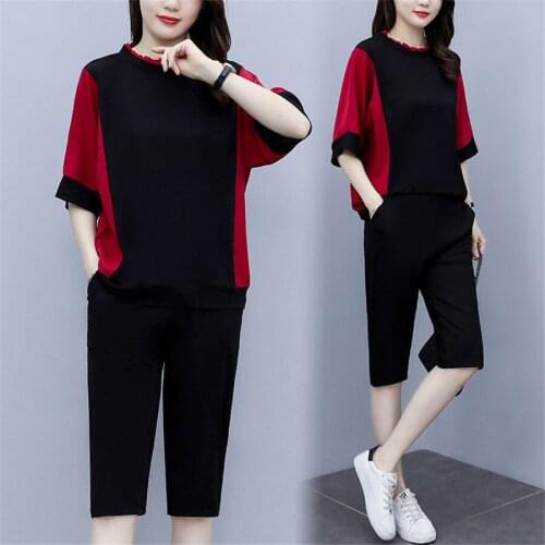 Two Piece Sets Women 2021 Summer Tracksuit Short Sleeve Black Tops and Harem Pant Suit Set 2 Piece Suits Sports Outfits