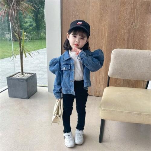 Childrens Clothing Toddler Girl Fall Clothes 2021 Spring and Autumn Models Girls Puff Sleeve Jacket Fashion Denim Jacket