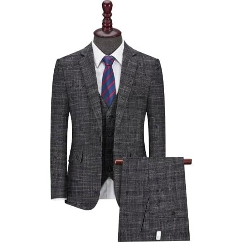 Jacket+Vest+Pant) Spring Autumn New Fashion Suits / Mens Casual Business Plaid 3 Piece Suit Grooms Wedding Dress Blazers 4XL