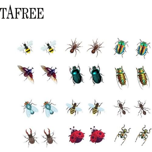 TAFREE Cute Bee Ant Earrings Acrylic Insect Clip Earrings Tiny Epoxy Heat-shrink sheets Clip on Earrings Resin Party Jewelry