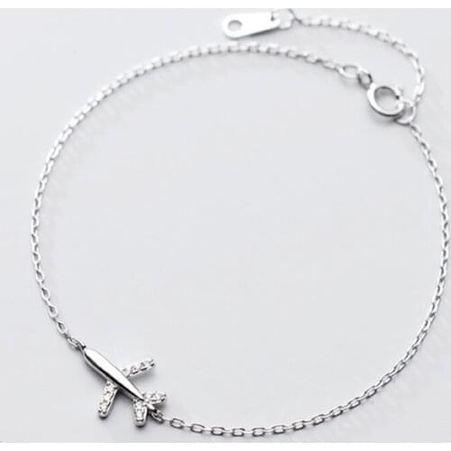 Sole Memory Sweet Cute Mini Plane Literary 925 Sterling Silver Female Resizable Bracelets SBR210