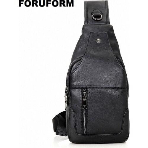 Mens Vintage Cowhide Genuine Leather Bag Chest Pack Messenger Travel Shoulder Cross Body Pack Chest Casual Bag LI-1582