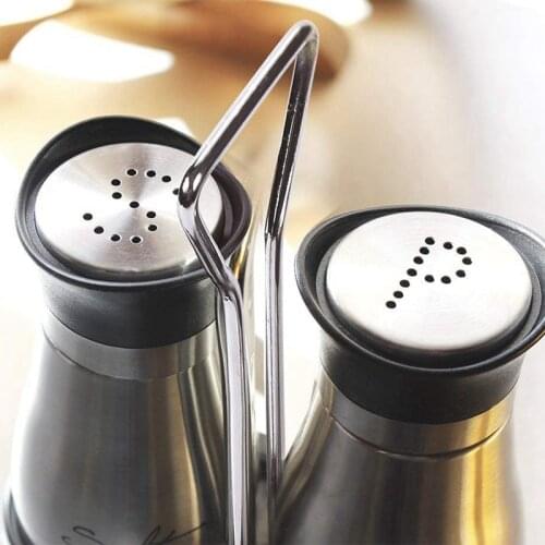 Salt and Pepper Shakers Set - High Grade Stainless Steel with Glass Bottom and 4 inch Stand - 4 inch x 6 inch x 2 inch, 4 Oz