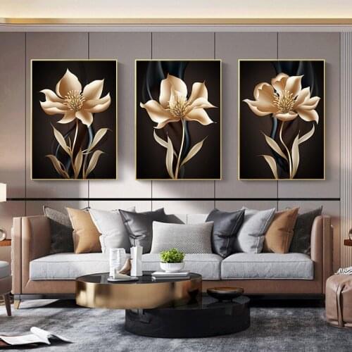 Abstract Black Golden Flower Wall Art Canvas Painting Nordic Posters and Prints Wall Pictures for Living room Modern Home Decor