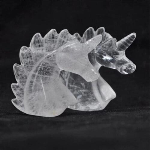 Natural Clear Quartz Crystal Unicorn Specimen Hand Carved Horse Head Figurine 1Pcs