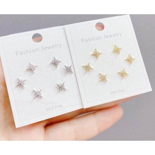 New Fashion cubic zircon Cute Exquisite Star Stud Earrings Sets Gold Sliver 6 Pcs Earrings Set For Women Jewelry Gift