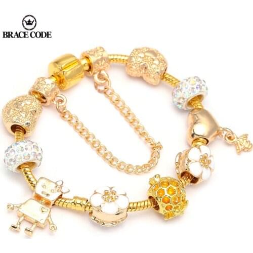 BRACE CODE New Style Gold Color little Bella Charms Bracelets & Bangles For Women DIY Snake Chain Brand Bracelet Jewelry Gift