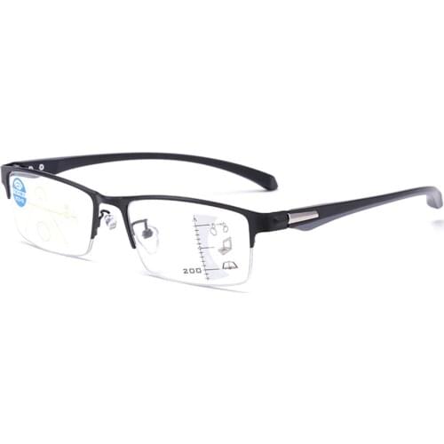 Anti-blue Light Progressive Multifocal Lens Metal Half Frame Reading Glasses See Near and Far +0.75 +1.25 +1.5 +2 +1.75 TO +4