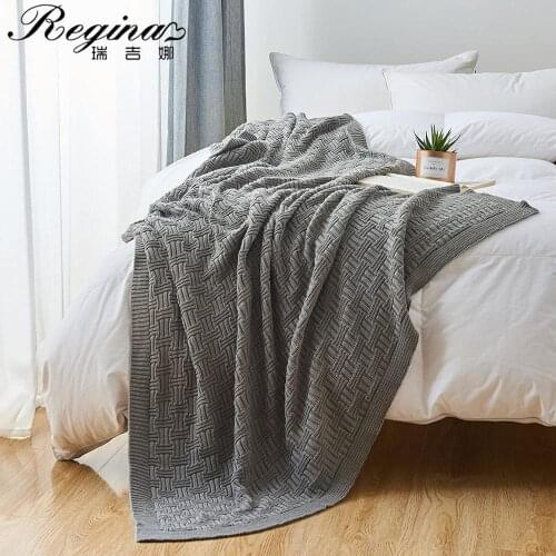 REGINA Brand Top Quality Knitted Bed Throws Autumn Soft Throw Blanket for Sofa Home Office Hotel Pink Grey Crochet Plaid Blanket