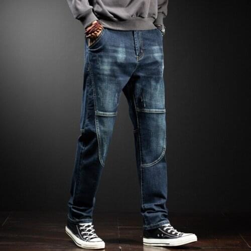 Autumn Winter Jeans Mens Clothing Straight Leisure Denim Pants Plus Size Jean Splice Stitching Fashion Mens Trousers