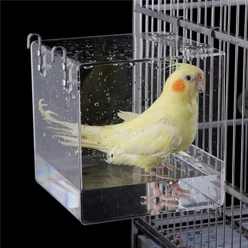 Plastic Bird Parrot Birdcage Hanging Transparent Bird Cage Shower Box Bathing Box Bathing Tub for Pets Parrots Birds
