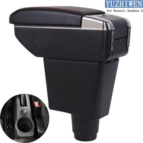 For Renault Sandero Armrest Box Sandero 2 PU leather Car Central Armrest Storage Box cup holder ashtray modification accessories